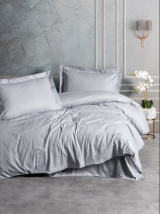 Set husa pilota + fata de perna, satin bumbac 100%, 135x200 cm + 80x80 cm, gri - Verificat A · Re-Bloom