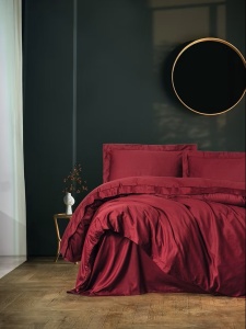 Set husa pilota + fata de perna, satin bumbac 100%, 155x220 cm + 80x80 cm, rosu - Verificat A · Re-Bloom - Img 1