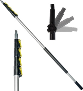 Set maner telescopic si o perie moale DocaPole, aluminiu/microfibra, negru/galben, 3,6 m - Img 2
