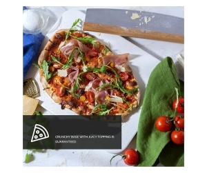 Set Piatra copt, lopata lemn si cutit pizza, DOLCE MARE, 38 cm x 30 cm x 1, 5 cm, Alb, Resigilat, Grad A - Img 3
