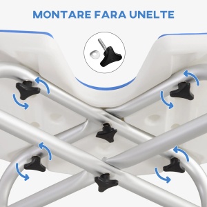Set scaun de dus reglabil Re-Bloom, pentru varstnici/persoane cu dizabilitati si un maner cu ventuza, aluminiu/HDPE/EVA, gri/albastru inchis/argintiu, 48,5 x 33 x 39-51,5 cm, Resigilat, Grad A - Img 5