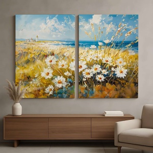 Set tablou decorativ Re-Bloom, 2 piese, model floral, panza/lemn, multicolor, 160 x 120 cm - Img 2
