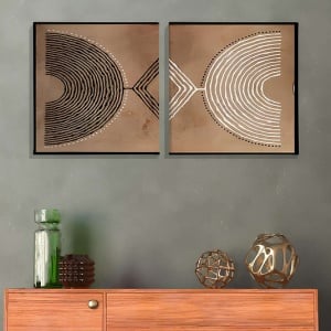 Set tablou decorativ Re-Bloom, 2 piese, panza/lemn, maro/alb/negru, 50 x 50 cm - Img 2