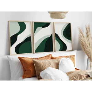 Set tablou decorativ Re-Bloom, 3 piese, MDF/lemn masiv, alb/verde, 50 x 70 cm - Img 3