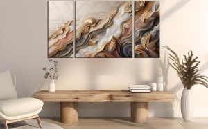 Set tablou decorativ Re-Bloom, 3 piese, panza/lemn, multicolor - Img 3