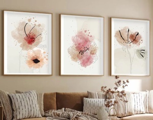 Set tablouri decorative Re-Bloom, 3 piese, model floral, lemn, multicolor, 50 x 35 cm - Img 5