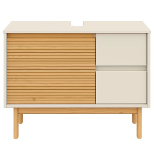 Stady dulap pentru lavoar 83x62x35 cm, 1 usa, 2 sertare, lemn masiv pin lacuit, bej/pin natural - Verificat A · Re-Bloom - Img 4
