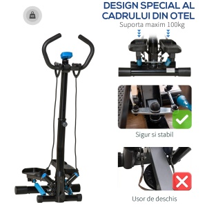 Stepper fitness Re-Bloom, otel/ABS, 55x53x118-128 cm, benzi elastice+monitor LCD, distanta pasire 12-30 cm, 120 kg, negru/albastru - Verificat A · Re-Bloom - Img 6