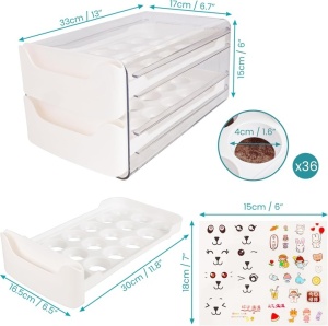 Suport organziator de oua pentru frigider, 36 de oua, pe 2 niveluri, transparent, plastic, fara BPA, 24 x 17 x 14 cm, Resigilat, Grad A - Img 4