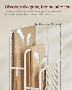 Suport pentru prosoape Vasagle, metal/PAL, alb/natur, 70 x 30 x 100 cm, Resigilat, Grad A - Img 3