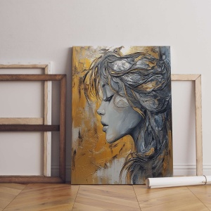 Tablou decorativ canvas 50x70 cm, panza/lemn, auriu/gri - Verificat A · Re-Bloom - Img 2