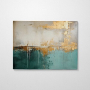 Tablou decorativ canvas 70x100 cm, panza/lemn, design modern, turcoaz/gri/auriu - Verificat A · Re-Bloom