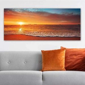 Tablou decorativ canvas model apus de soare 120x50 cm, panza premium/lemn, peisaj marin romantic, tonuri calde, multicolor - Verificat A · Re-Bloom - Img 4
