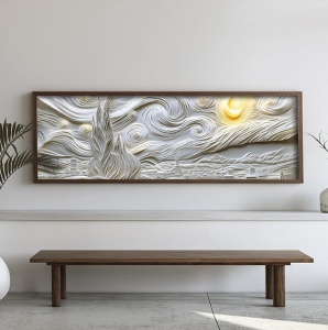 Tablou decorativ inramat, 40x120x3.5 cm, MDF 3mm, cadru lemn pin 100%, imprimare UV, format panoramic, gri/galben - Verificat A · Re-Bloom - Img 2