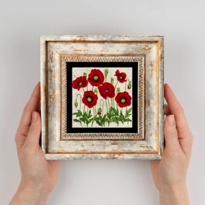 Tablou decorativ inramat model floral, 20x20 cm, piatra 1cm, imprimare UV, rama lemn 2 cm, multicolor - Verificat A · Re-Bloom - Img 3