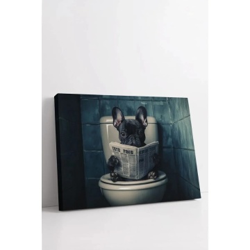 Tablou decorativ model caine care citeste 50x70x3 cm, panza 100%, rama lemn, multicolor - Verificat A · Re-Bloom