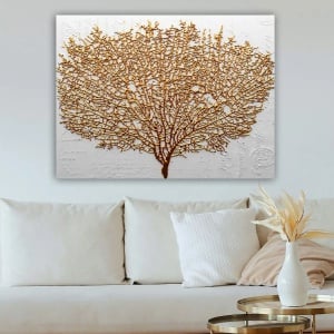 Tablou decorativ model copac canvas 70x100 cm, panza 100%, rama lemn 100% 3 cm, auriu/alb - Verificat A · Re-Bloom - Img 4
