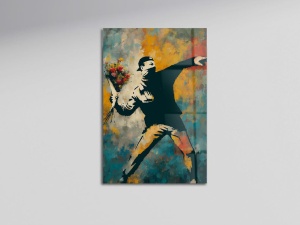 Tablou decorativ model floral canvas 44x66 cm, panza/lemn, auriu/negru - Verificat A · Re-Bloom