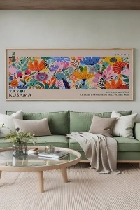 Tablou decorativ model floral MDF/lemn masiv 50x120 cm, MDF 2.7mm, cadru lemn 2cm, imprimare digitala, format panoramic, multicolor - Verificat A · Re-Bloom - Img 4