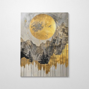 Tablou decorativ Re-Bloom, lemn/panza, gri/auriu, 70 x 100 x 3 cm