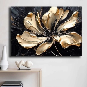 Tablou decorativ Re-Bloom, lemn/panza, negru/auriu, 70 x 100 cm