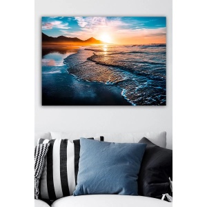 Tablou decorativ Re-Bloom, model apus de soare, lemn/panza, albastru/auriu, 50 x 70 cm - Img 4