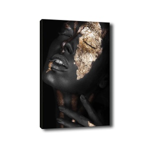 Tablou decorativ Re-Bloom, model femeie, panza/lemn, negru/auriu, 50 x 70 cm - Img 1