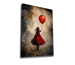 Tablou decorativ Re-Bloom, model fetita cu un balon, panza/lemn, multicolor, 70 x 100 cm - Img 1