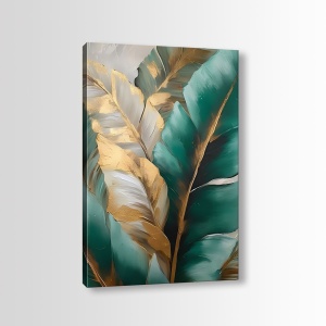 Tablou decorativ Re-Bloom, model frunze, panza/lemn, multicolor, 50 x 70 x 3 cm - Img 1