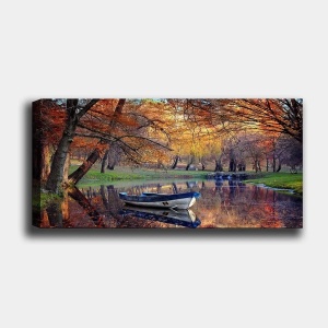 Tablou decorativ Re-Bloom, model peisaj, panza/lemn, multicolor, 50 x 120 cm