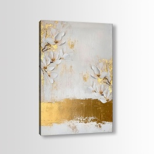 Tablou decorativ Re-Bloom, panza/lemn, alb/auriu, 50 x 70 cm - Img 2