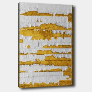 Tablou decorativ Re-Bloom, panza/lemn, alb/auriu, 70 x 100 cm