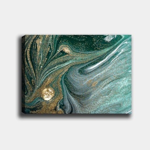 Tablou decorativ Re-Bloom, panza/lemn, albastru/auriu, 70 x 100 cm