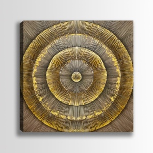 Tablou decorativ Re-Bloom, panza/lemn, auriu/maro, 100 x 100 cm - Img 2
