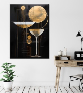 Tablou decorativ Re-Bloom, panza/lemn, negru/auriu, 50 x 70 cm - Img 4