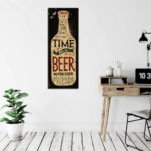 Tablou decorativ Re-Bloom, panza/lemn, negru/bej/rosu, 30 x 80 cm - Img 3