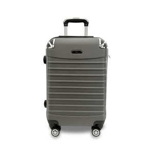 Troler Policarbonat, Rorik® Adventure, 24 inch, 58 L, Mediu/M 65x40x25 cm, valiza fermoar cifru antifurt, roti duble 360°, geamantan maner telescopic, Gri, Resigilat, Grad A