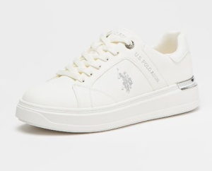 U.S. Polo Assn., Pantofi sport din piele ecologica cu logo, Alb murdar, Argintiu, 38, Resigilat, Grad A