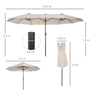 Umbrela de gradina impermeabila anti-UV, otel/poliester/ABS, 460x270x240 cm, tub Ø48mm, 12.5kg, bej - Verificat A · Re-Bloom - Img 3