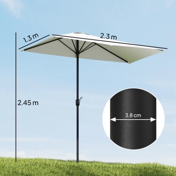 Umbrela de perete semiluna cu manivela 230x130x245 cm, stalp metal Ø38mm, poliester, montaj perete, crem - Verificat A · Re-Bloom - Img 3