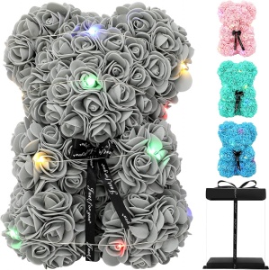 Ursulet de trandafiri Liuukzy, LED, gri, 25 cm