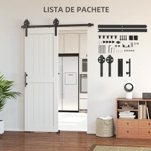 Usa glisanta stil country, sina si maner lemn/otel, MDF, 71.5x213.4cm, Alb/Negru - Verificat A · Re-Bloom - Img 6