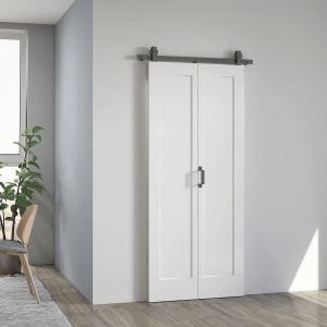 Usa pliabila tip carte Re-Bloom, MDF/otel carbon, alb/negru, 90 x 3,5 x 210 cm, Resigilat, Grad A - Img 4