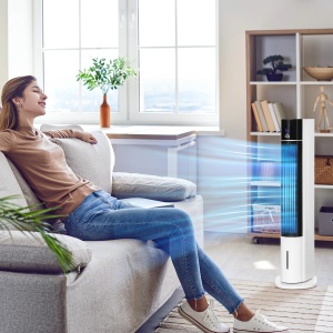 Ventilator racire evaporativa Re-Bloom, ABS, 33x26x105 cm, 3 viteze, telecomanda, rezervor 3L, 60W, 20 m², alb/negru - Verificat A · Re-Bloom - Img 2