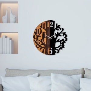 Wallity ceas decorativ de perete, lemn 100%/metal, diametru 56 cm, grosime 3cm, mecanism, nuc/negru - Verificat A · Re-Bloom - Img 2
