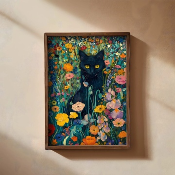 Wallity tablou decorativ model pisica 50x70 cm, MDF, rama lemn, multicolor - Verificat A · Re-Bloom - Img 4