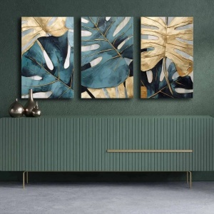 Wallxpert set 3 tablouri decorative canvas, 3x45x70 cm, dimensiune totala 145x70 cm, panza 100% 2.8mm, rama lemn pin 100%, multicolor - Verificat A · Re-Bloom