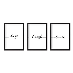 Wallxpert set 3 tablouri decorative cu rama, 3x24x29 cm, MDF 2cm, cadru plastic 100%, alb/negru - Verificat A · Re-Bloom