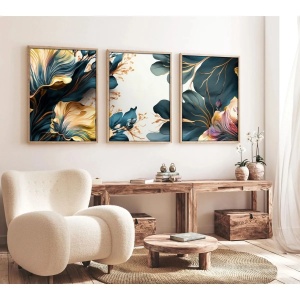 Wallxpert set 3 tablouri decorative cu rama, 3x50x70 cm, MDF 3mm, cadru lemn solid 2.5 cm, multicolor - Verificat A · Re-Bloom - Img 2