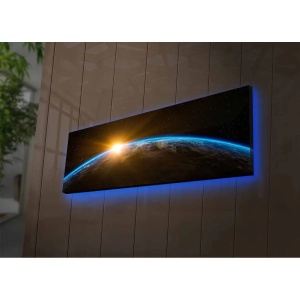 Wallxpert tablou decorativ canvas cu LED 30x90 cm, panza suede 100%, rama lemn 3 cm, iluminat spate, buton on/off, baterie 9V neinclusa, multicolor - Verificat A · Re-Bloom - Img 2